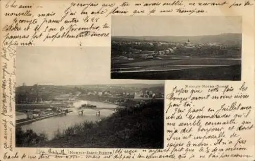 Ak Montcy Notre Dame Ardennes, Panorama, Brücke