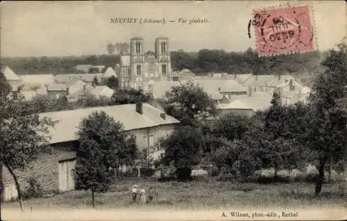 Ak Neuvizy Ardennes, Panorama, Kirche