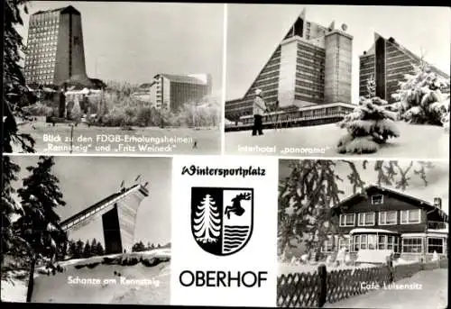 Ak Oberhof im Thüringer Wald, Schanze am Rennsteig, Cafe Luisensitz, Interhotel panorama, Winter