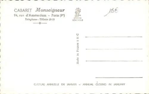 Ak Paris IX, Cabaret Monseigneur, 94 Rue d’Amsterdam, Innenansicht