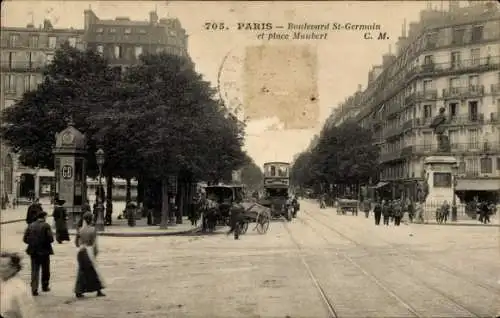 Ak Paris V, Boulevard Saint Germain, Place Maubert