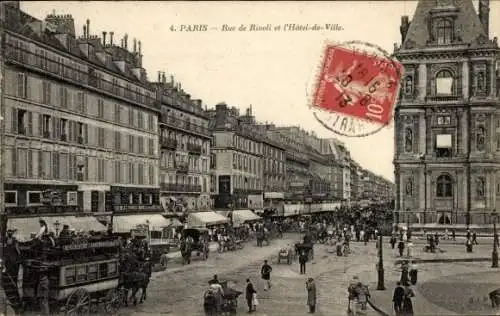 Ak Paris IV, Rue de Rivoli und Rathaus