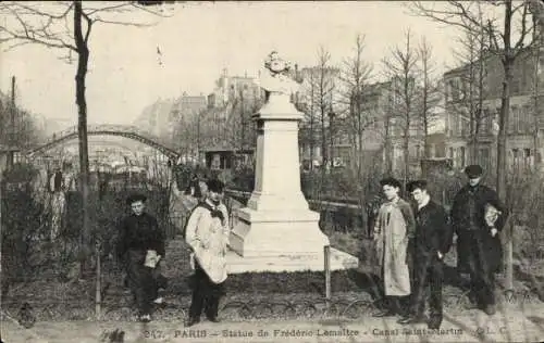 Ak Paris X, Canal Saint Martin, Statue von Frederic Lemaitre