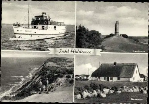 Ak Insel Hiddensee in der Ostsee, Leuchtturm, Steilküste, Neuendorf, Schiff Nautilus