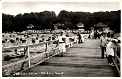 Ak Ostseebad Göhren auf Rügen, Brücke, Strand