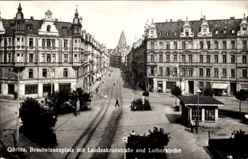 Ak Görlitz in der Lausitz, Brautwiesenplatz mit Landeskronstraße und Lutherkirche