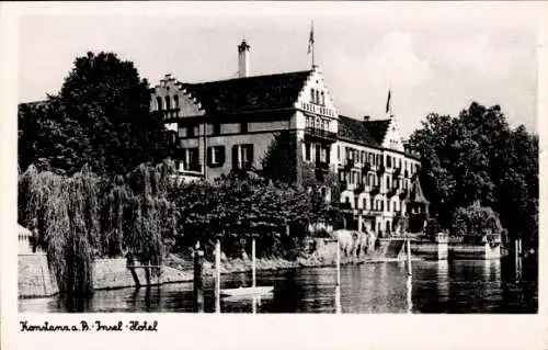 Ak Konstanz am Bodensee, Insel-Hotel, Außenansicht, Boot