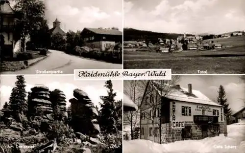 Ak Haidmühle Bayrischer Wald Niederbayern, Panorama, Cafe Scherz, Am Dreisessel, Straße