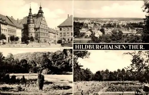 Ak Hildburghausen in Thüringen, Panorama, Bad, Friedenspark, Rathaus am Marx-Engels-Platz