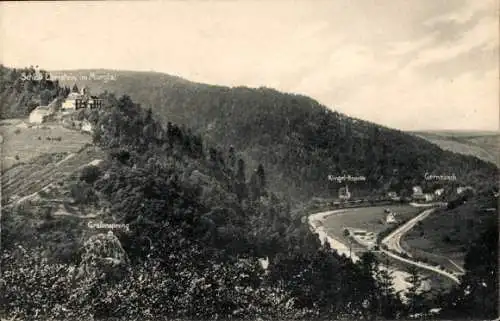 Ak Gernsbach im Murgtal Schwarzwald, Panorama, Schloss Eberstein, Grafensprung, Klingel-Kapelle