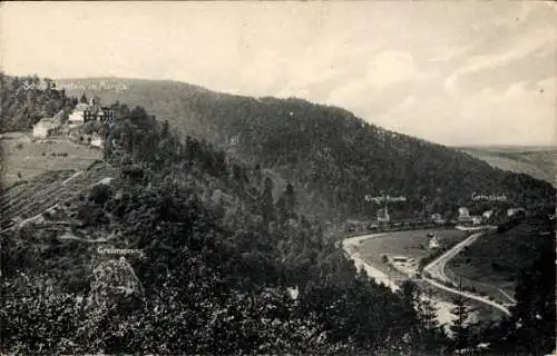 Ak Gernsbach im Murgtal Schwarzwald, Panorama, Schloss Eberstein, Grafensprung, Klingel-Kapelle