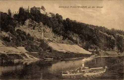 Ak Fürstenberg an der Weser, Schloss, Dampfer