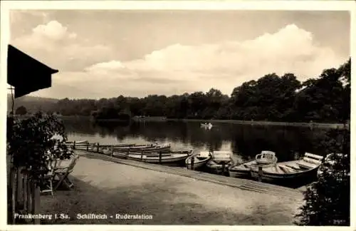 Ak Frankenberg an der Zschopau, Schilfteich mit Ruderstation