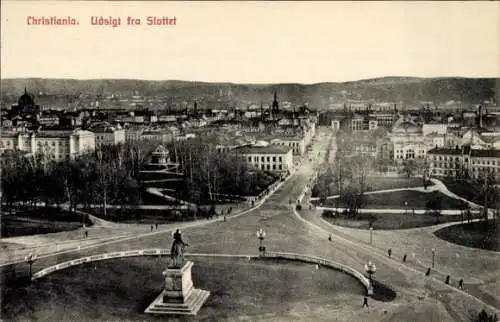 Ak Christiania Oslo Norwegen, Blick vom Schloss aus, Denkmal