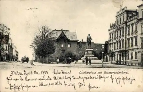 Ak Zittau in Sachsen, Ottokarplatz mit Bismarckdenkmal