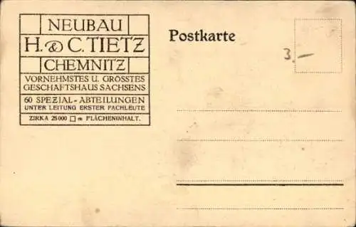 Ak Chemnitz in Sachsen, Johannesplatz, Neubau Warenhaus H. & C. Tietz