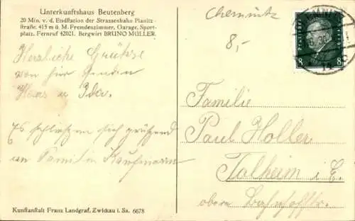 Ak Chemnitz Sachsen, Unterkunftshaus Beutenberg