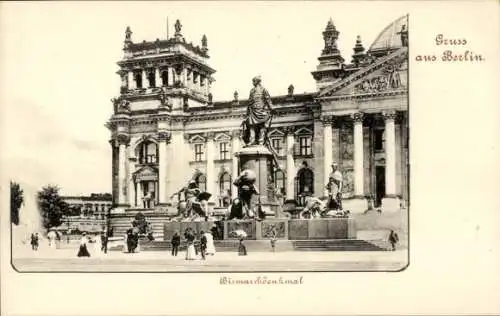 Ak Berlin Tiergarten, Bismarck-Denkmal vor dem Reichstagsgebäude