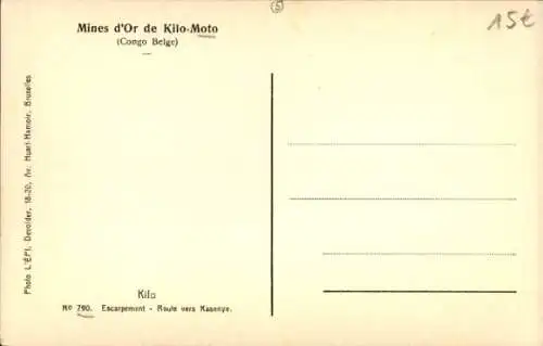 Ak Kilo Moto DR Kongo Zaire, Goldminen, eine Straße, ein Auto