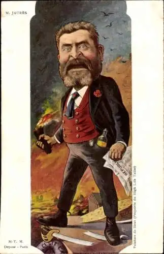 Künstler Ak Sirat, Französischer Politiker Jean Jaurès, Karikatur, Dreyfus Affäre