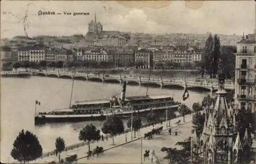 Ak Genève Genf Schweiz, Gesamtansicht, Salondampfer
