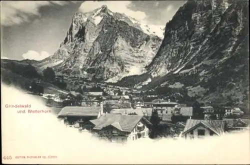Ak Grindelwald Kanton Bern, Teilansicht mit Wetterhorn