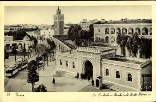 Ak Karthago Tunis Tunesien, Moschee mit Minarett am Boulevard Bab Menara