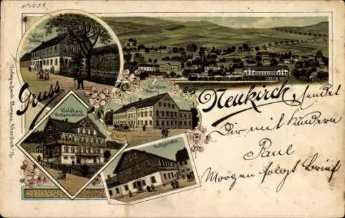 Litho Neukirch in der Lausitz, Waldhaus Niederneukirch, Grüne Fichte, Hofgericht, Goldene Krone