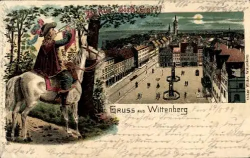 Mondschein Litho Lutherstadt Wittenberg in Sachsen Anhalt, Panorama, Trompeter von Säckingen