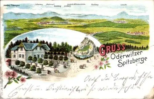 Litho Oderwitz in der Oberlausitz, Spitzberg, Gasthaus, Buchberg, Lausche