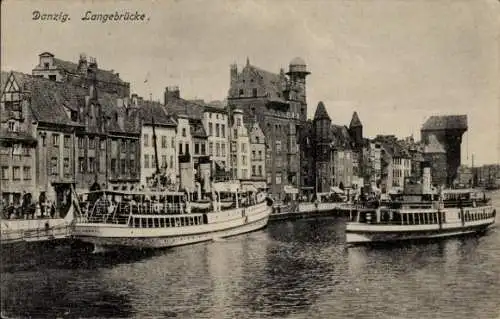 Ak Gdańsk Danzig, Langebrücke, Krantor, Dampfer