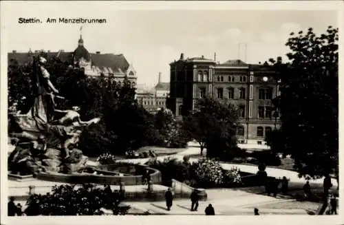 Ak Szczecin Stettin Pommern, Am Manzelbrunnen