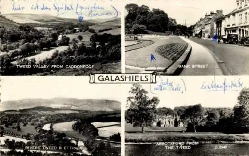 Ak Galashiels Schottland, Bank Street, Abbotsford vom Tweed