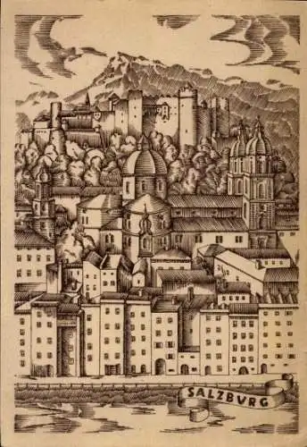 Künstler Ak Salzburg in Österreich, Stadtblick