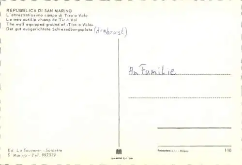 Ak Tiro a Volo San Marino, Schießübungsplatz, Pernod Werbetafel
