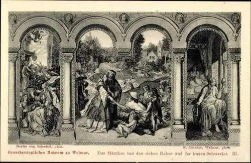 Set von 6 AK Moritz von Schwind, Das Märchen von den sieben Raben und der treuen Schwester, I-VI