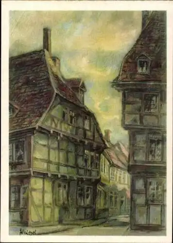 Set von 14 AK im Umschlag von Alt Halberstadt, Künstler Walter Gemm