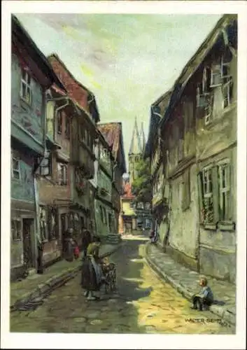 Set von 14 AK im Umschlag von Alt Halberstadt, Künstler Walter Gemm