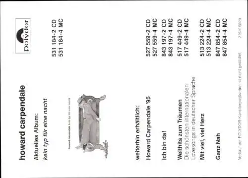 Ak Sänger Howard Carpendale, Portrait, Sofa, Hut, Rosen, Autogramm