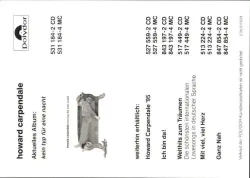 Ak Sänger Howard Carpendale, Portrait, Sofa, Hut, Rosen, Autogramm