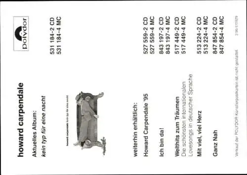 Ak Sänger Howard Carpendale, Portrait, Sofa, Hut, Rosen, Autogramm