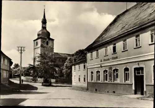 Ak Crawinkel Ohrdruf in Thüringen, Konsum Gaststätte Gemeinde Schenke, Kirche