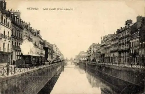 Ak Rennes Ille et Vilaine, Die Kais, Blick flussaufwärts