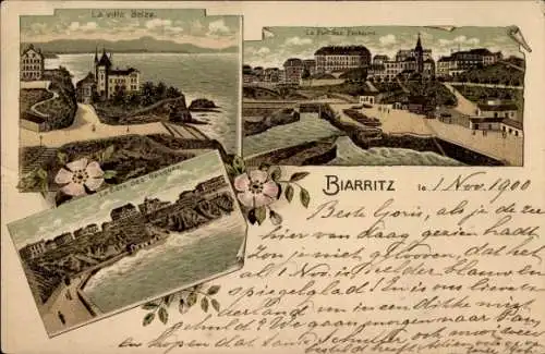 Litho Biarritz Pyrénées Atlantiques, Port des Pecheurs, Villa Belza, Cote des Basques