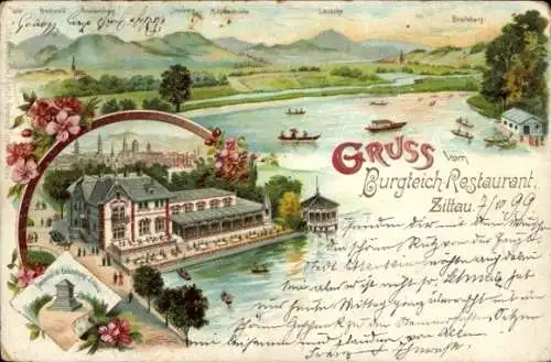 Litho Zittau in der Oberlausitz, Burgteich Restaurant, Denkmal, Breiteberg, Hochwald, Töpfer, Oybin