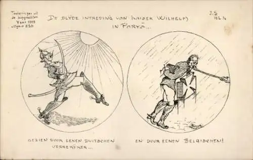 Künstler Ak Belgische Propaganda, Karikatur, Kaiser Wilhelm II., I WK