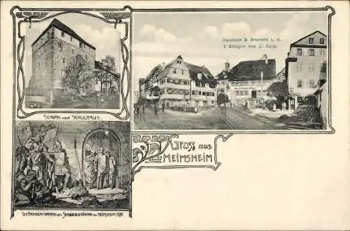 Ak Heimsheim am Schwarzwald, Gasthaus und Brauerei zu den 3 Königen, Schloss, Schulhaus