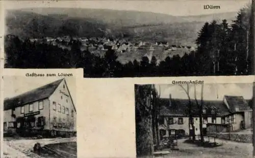 Ak Würm Pforzheim im Schwarzwald, Gesamtansicht, Gasthaus zum Löwen, Gartenansicht