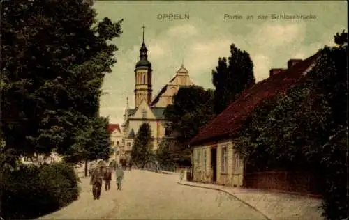 Ak Opole Oppeln Schlesien, an der Schlossbrücke