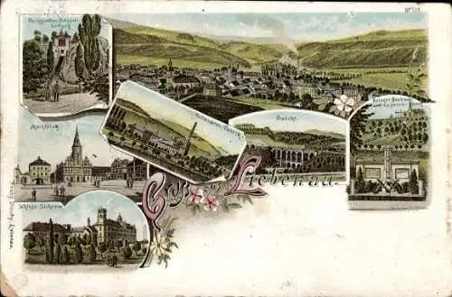 Litho Hodkovice nad Mohelkou Liebenau in Böhmen Reg. Reichenberg, Marktplatz, Viadukt, Schloss